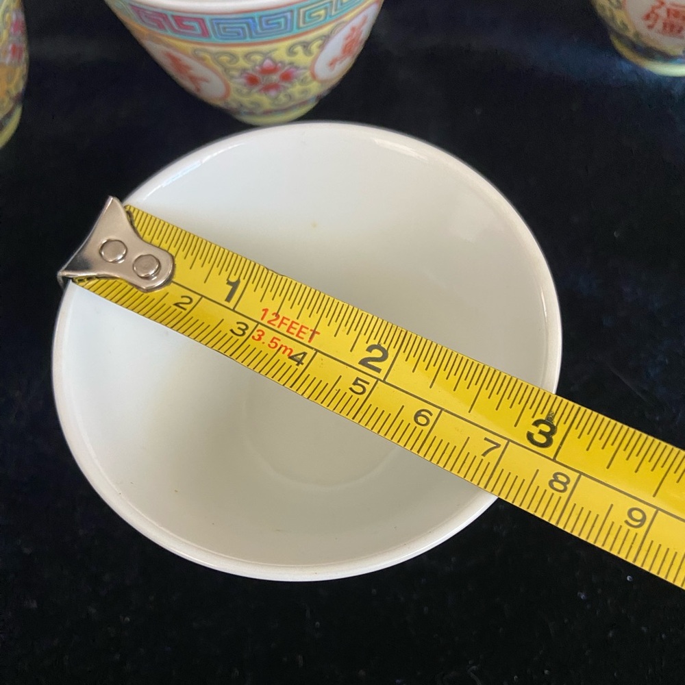 Mun Shou Longevity Yellow CX18 Sake Cup Tea China Set of 5 READ - Picture 6 of 7